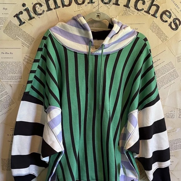 Free People Sprint To The Finish Printed Hoodie Ribbed Hem Pockets Green Multi - Picture 5 of 6